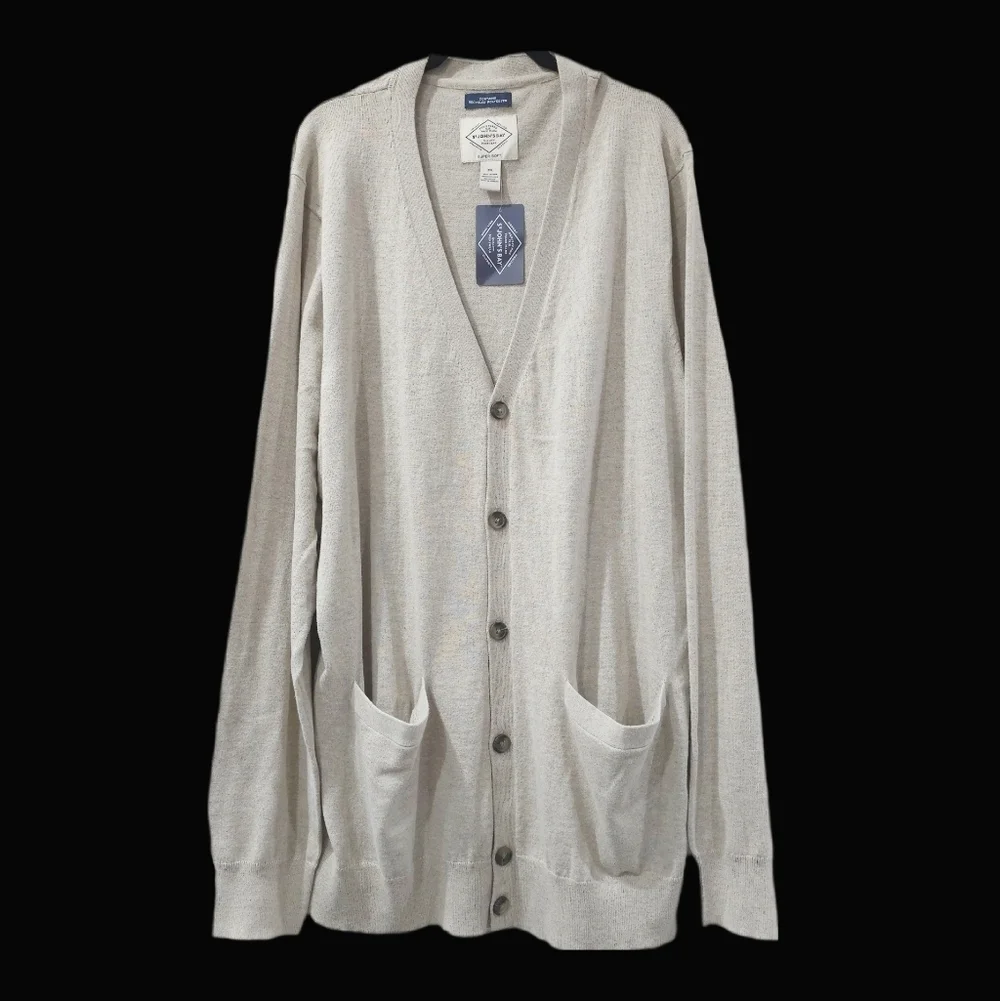 Men's Light Beige Cardigan Sweater, Big & Tall 2XL, Nwt Preppy Grandpacore